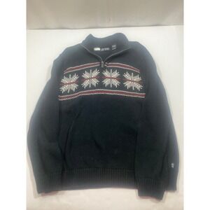 Chaps Mens XL Quarter Zip Sweater Snowflake‎ Pattern Black Pullover